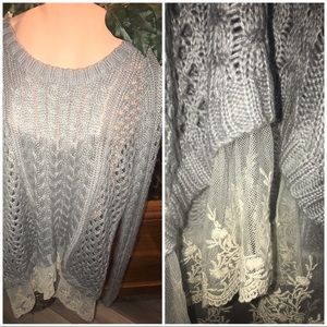 💭 BOUTIQUE LACE TRIMMED GRAY KNIT SWEATER 💭
